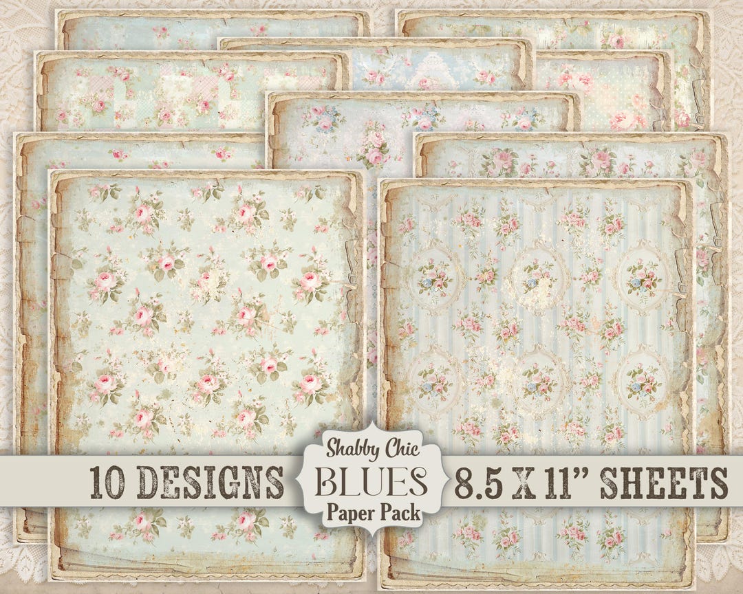Shabby Chic French Blue Roses Digital Paper Pack: Junk Journal ...