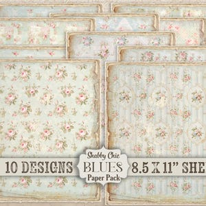 Confezione di carta digitale stampabile Shabby Chic French Blue Roses, fai da te, Junk Journal Feed Sack, Country Farmhouse 8,5X11", Scrapbook, Cottage Craft