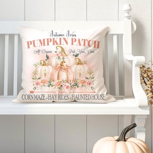 Imagen de transferencia de parche de calabaza, arte shabby chic, bricolaje, imprimible, Autumn Acres, impresión, bonitas calabazas, rosas rosas, decoración cottagecore, almohada de granja