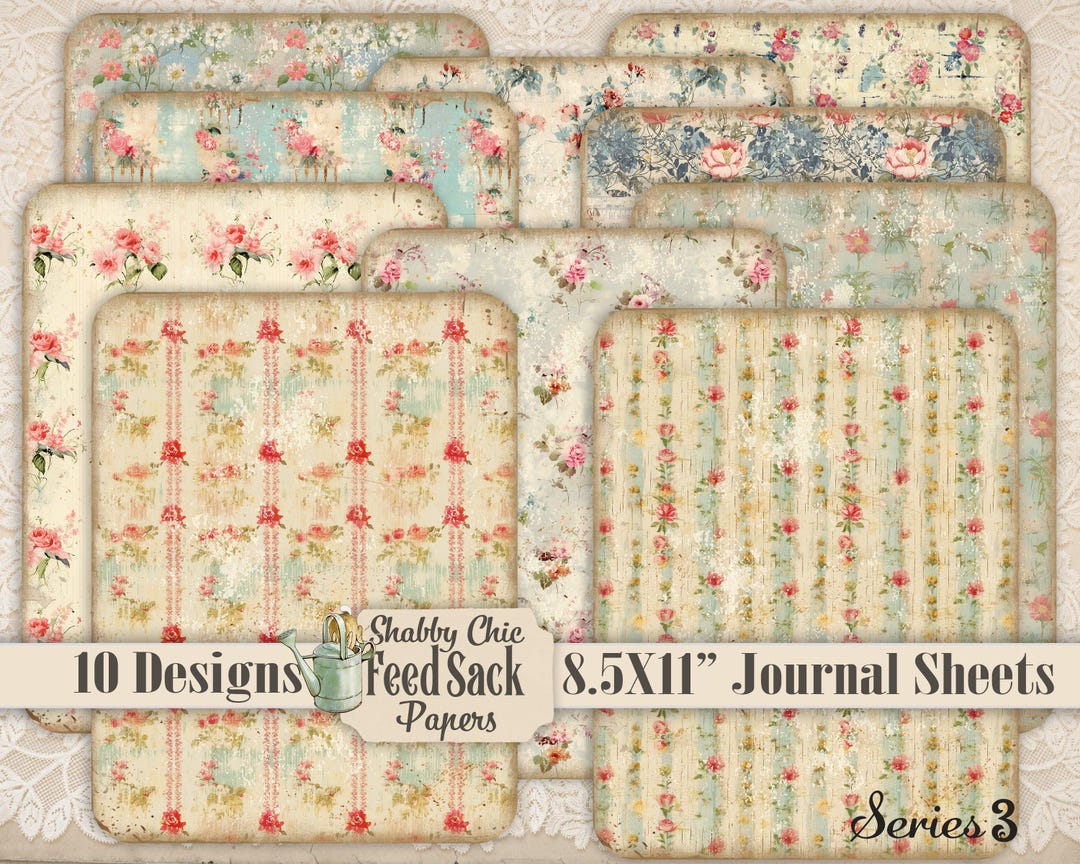 Shabby Chic Roses Digital Paper Pack: Vintage Feedsack Designs (8.5x11 ...