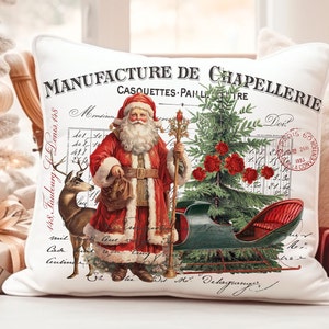 Viktorianische Weihnachten Weihnachtsmann Nikolaus Digital Transfer DIY Urlaub Bildkunst Französisch Vintage Kissen Dekor Rentier Schlitten Rosen