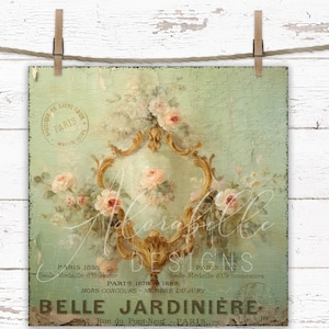 Arte de pared imprimible estilo shabby chic, estilo campestre francés, bricolaje, ramo de rosas de repollo rosa, impresión romántica de granja digital de 10 x 10, diario basura Cottage Core
