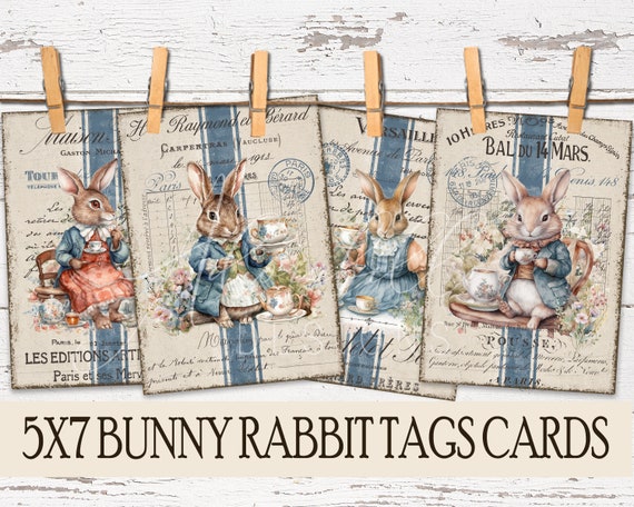 French Farmhouse Easter Bunny Tags: Rustic Printable Cards (Digital Download)