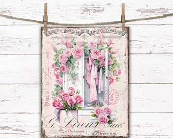 Shabby Chic Pink Roses Wardrobe Print: Cottagecore Bedroom Decor (Digital Download)