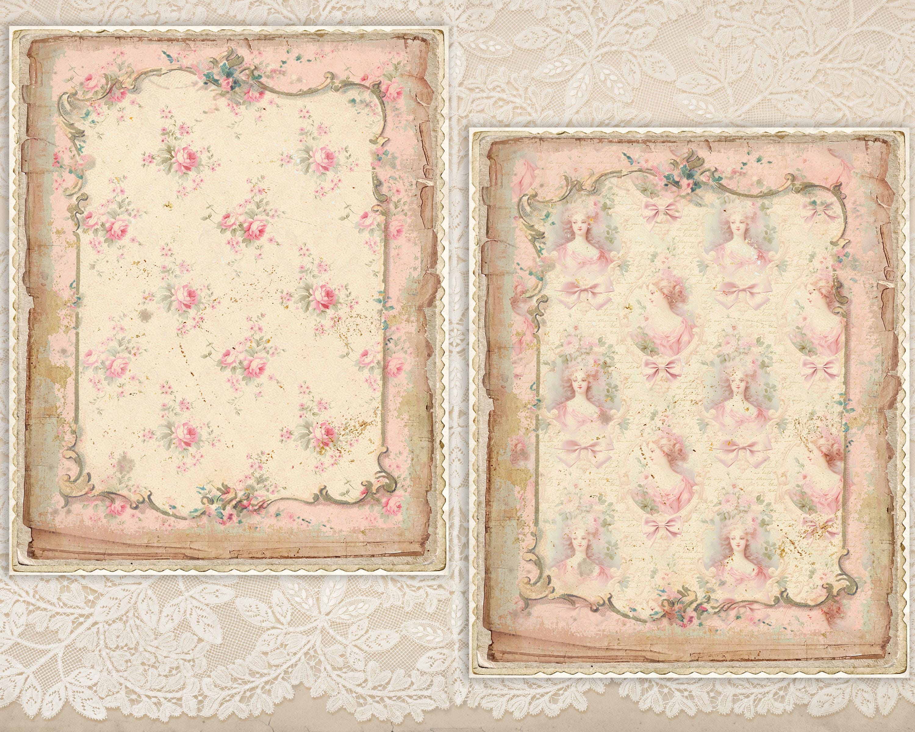 Shabby Chic Pink Roses Digital Paper Pack: French Cottage Journal (8x10 ...