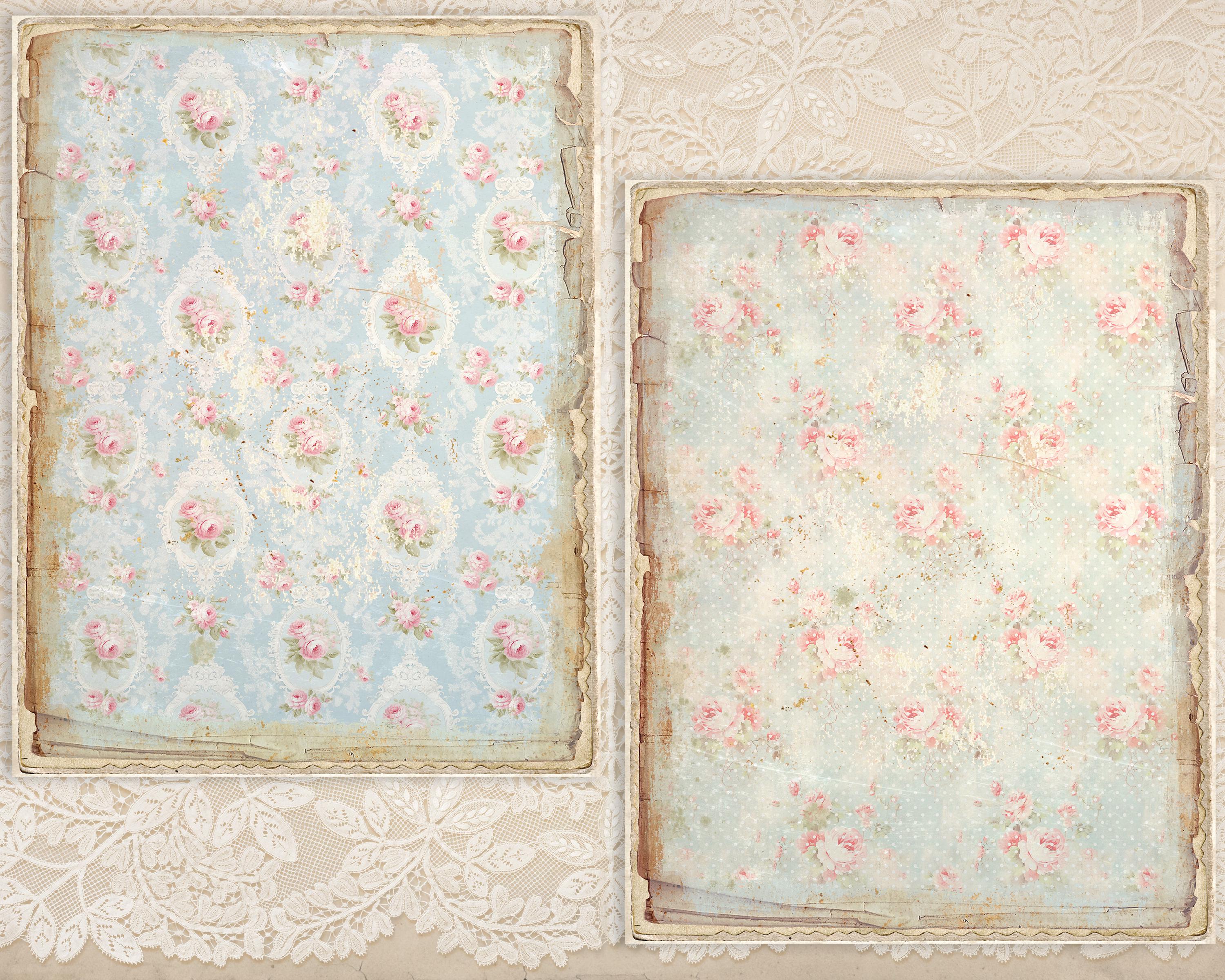 Shabby Chic French Blue Roses Digital Paper Pack: Junk Journal ...