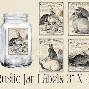 Étiquettes imprimables en Français pour le pays de la ferme, bricolage 3 x 4, cartes de lapin lapin vintage à plusieurs niveaux, couronne de mini-enseigne rustique, étiquette de garde-manger en pot