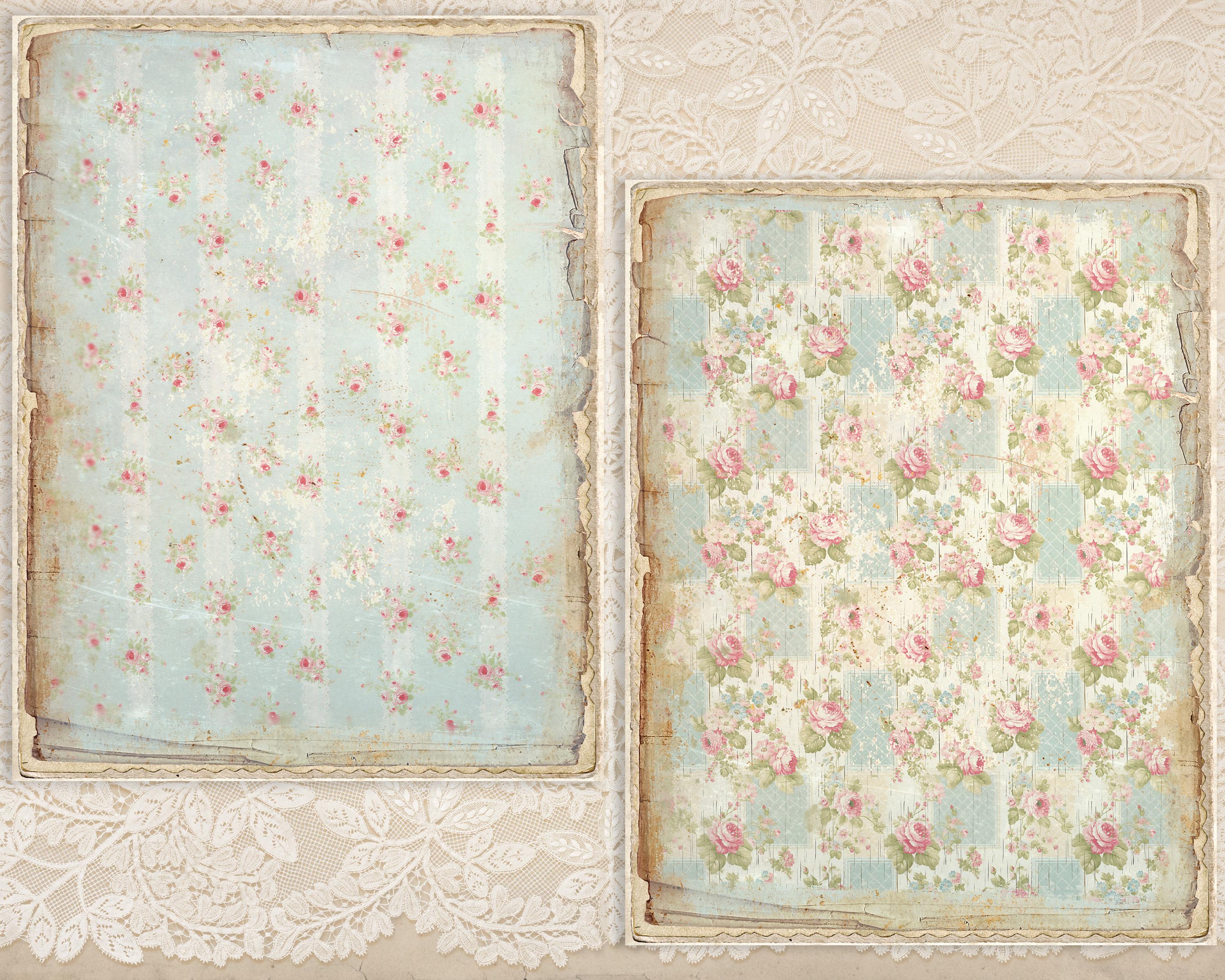 Shabby Chic French Blue Roses Digital Paper Pack: Junk Journal ...
