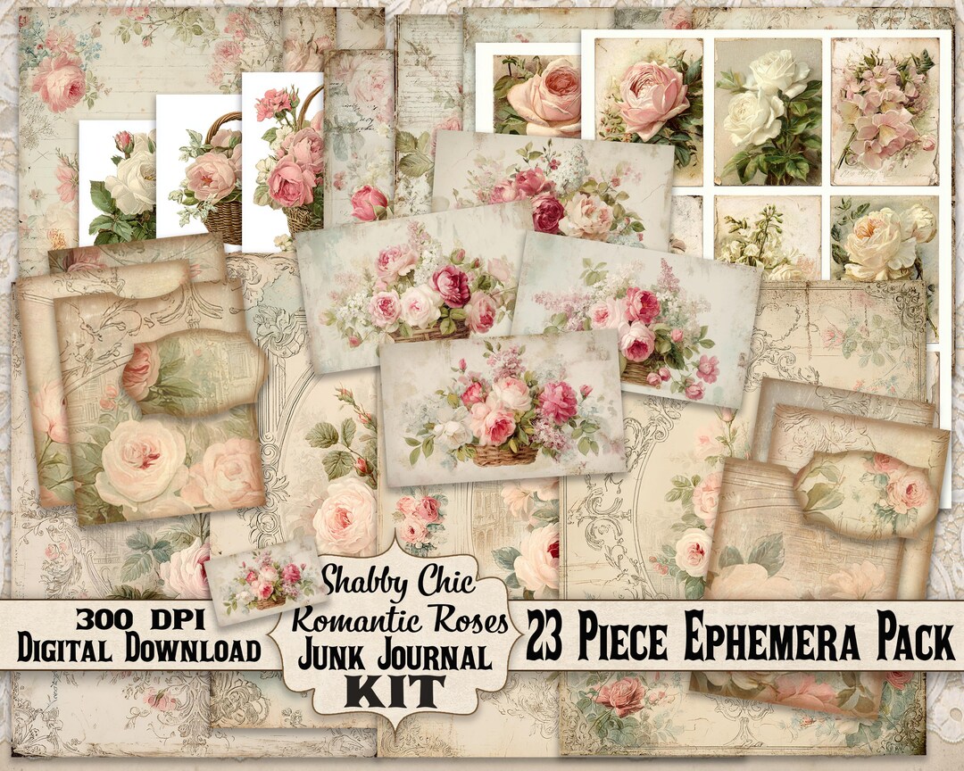 Romantic Roses Junk Journal Kit: Shabby Chic Floral Ephemera (digital ...
