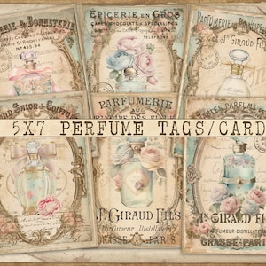 Shabby Chic Romantico Vittoriano Profumo Bottiglie Stampe Etichette 5x7 Etichette Trasferimenti Pagine di Diario Junk Fogli di Scrapbook Decorazione Francese Cottagecore