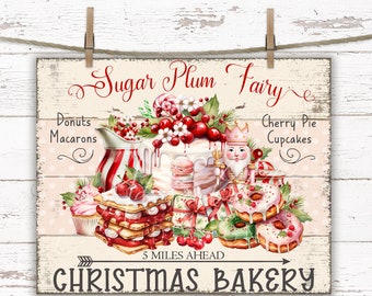 Shabby Chic Christmas Bakery Sign: Vintage Sugar Plum Fairy Print (Digital Download)