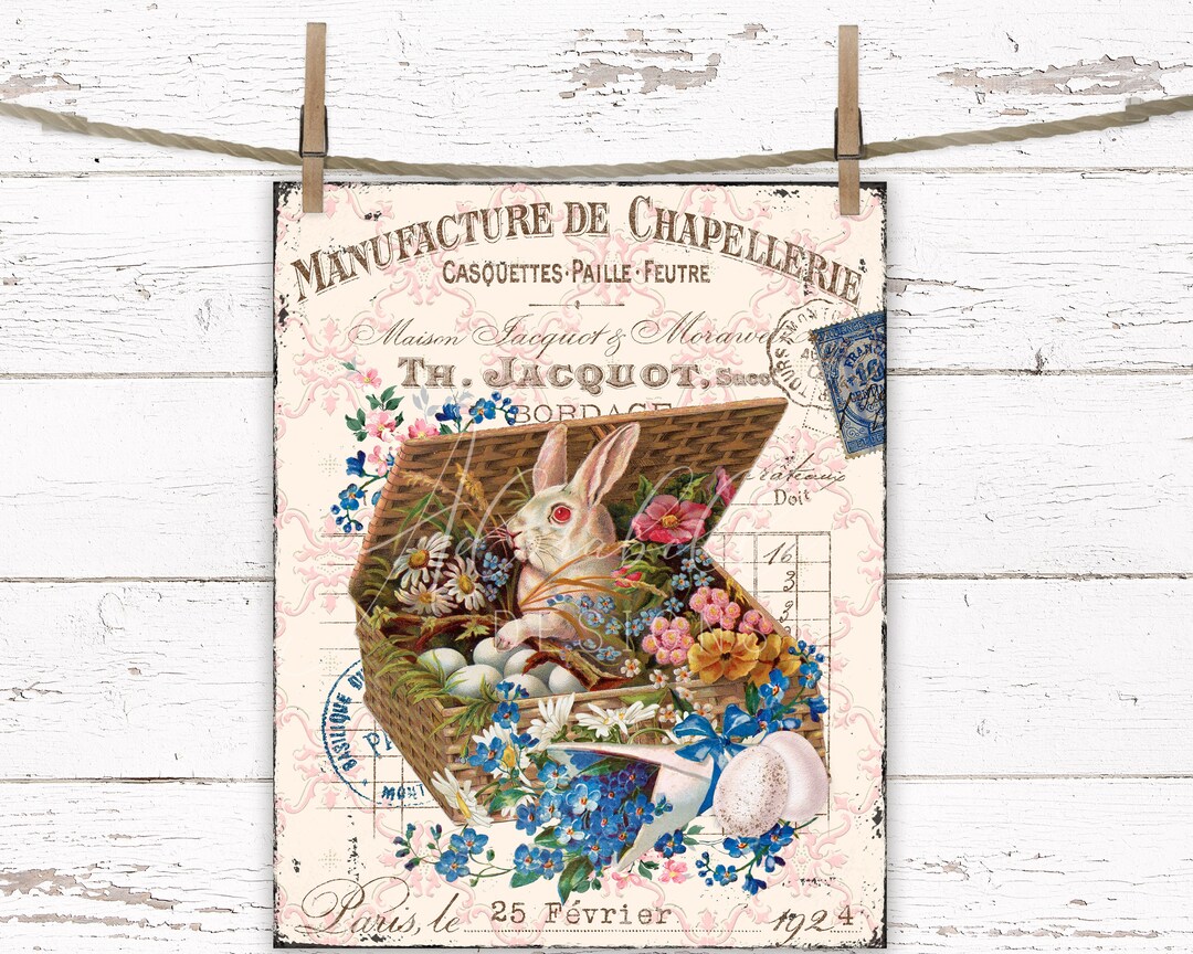 Easter Printable Victorian Rabbit DIY Digital Print Farmhouse French ...