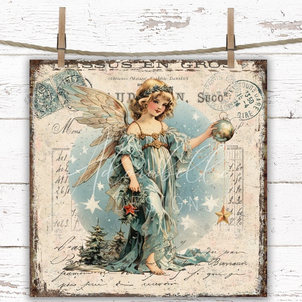 Victorian Christmas Angel Digital 10x10 Print Transfer DIY Sign Shabby Chic Scrapbook Vintage French Romantic Rustic Metal Decor Cottagecore