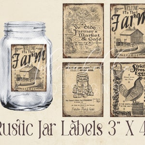 Etichette rustiche stampabili per fattoria, fai da te, 3X4, vintage, fattoria di polli, gallo, biglietti da mercato, vassoio a più livelli, ghirlanda, mini cartello, barattolo, etichetta per dispensa