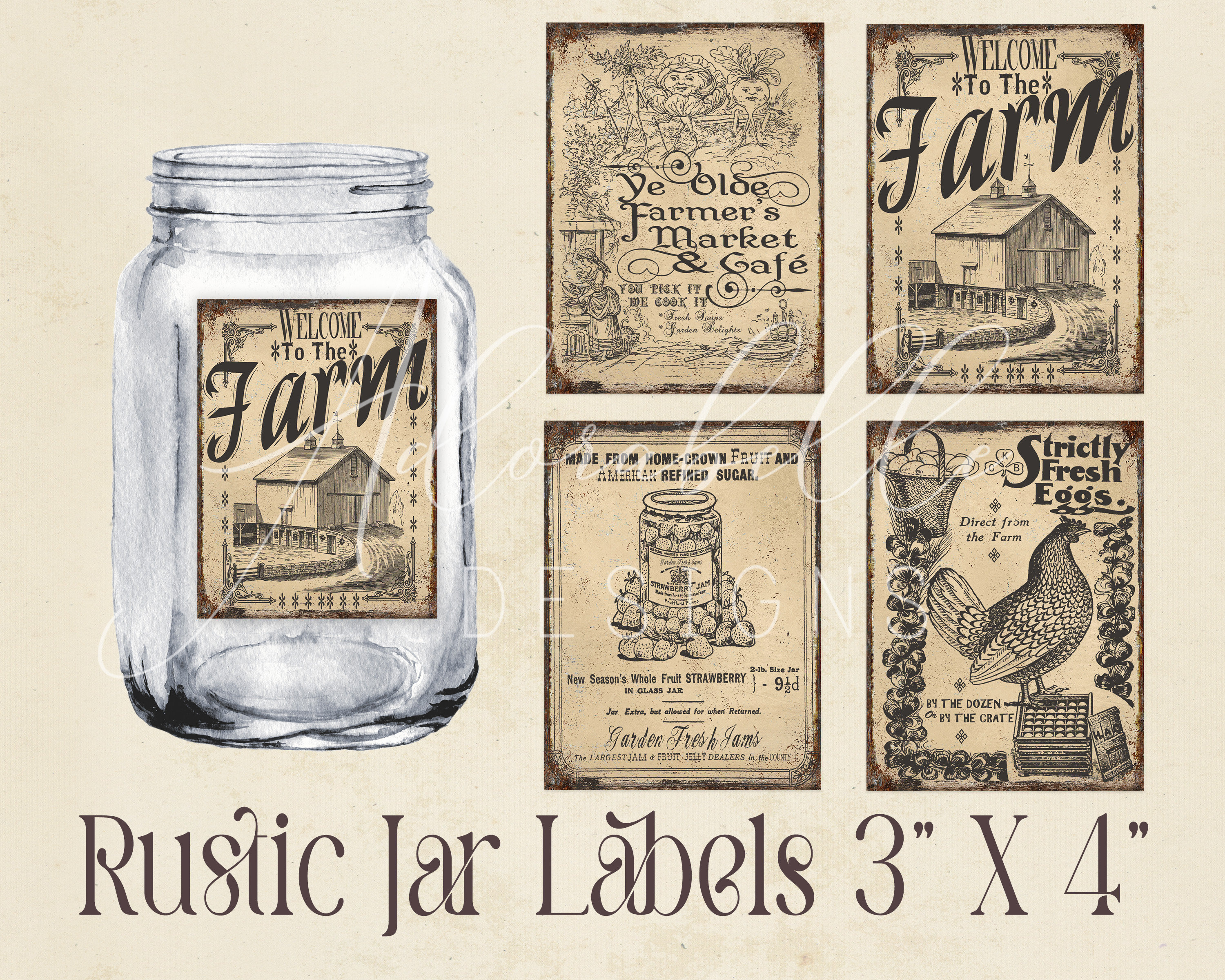 Bahan Rustic Label Farmhouse Rustic Labels: Vintage Chicken & Farm Market (digital ...