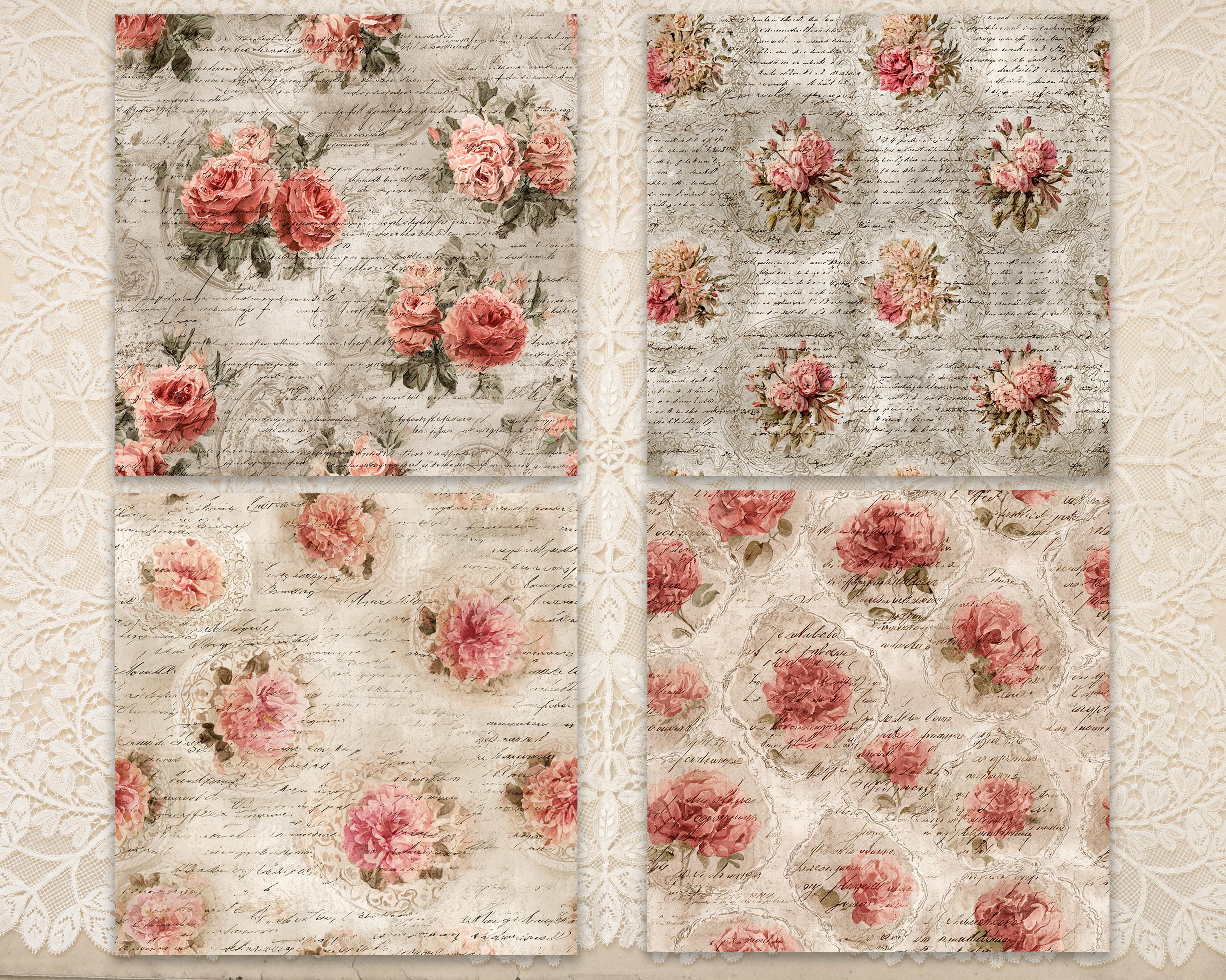 Shabby Chic Roses Digital Paper Pack: Romantic Floral Seamless Sheets ...