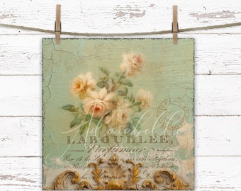 Shabby Chic Rose Bouquet Print: French Country Farmhouse Art (Digital Download)