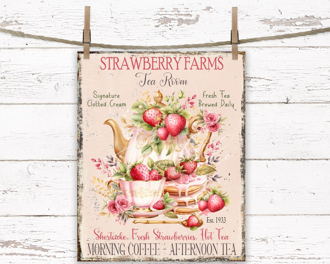 Strawberry Tea Room Sign: Shabby Chic Farmhouse Kitchen (digital ...