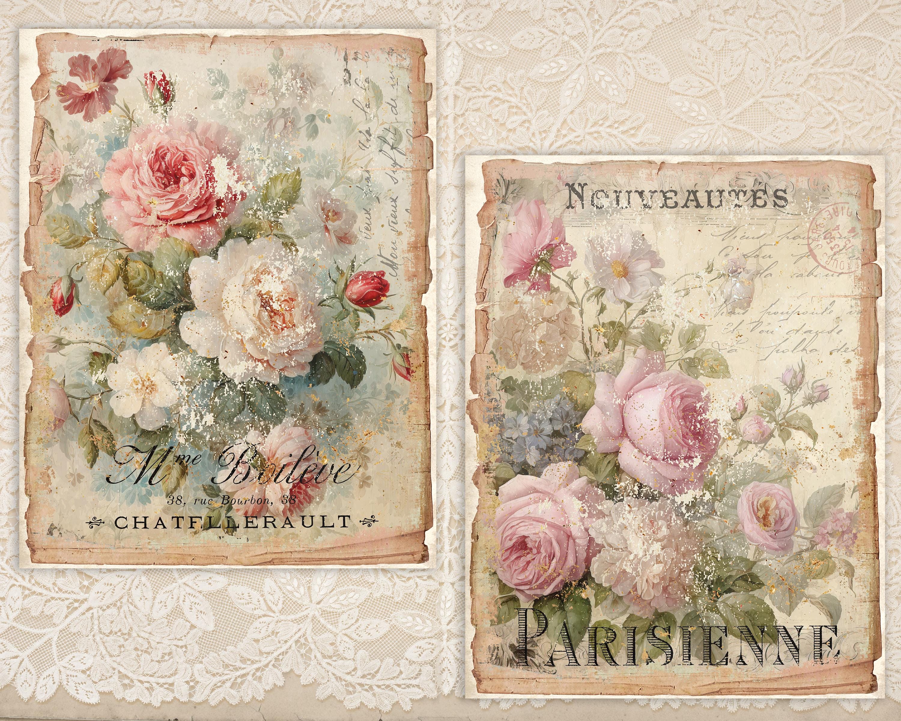 Shabby Chic Pink Roses Digital Paper: French Farmhouse Journal (8.5x11 ...