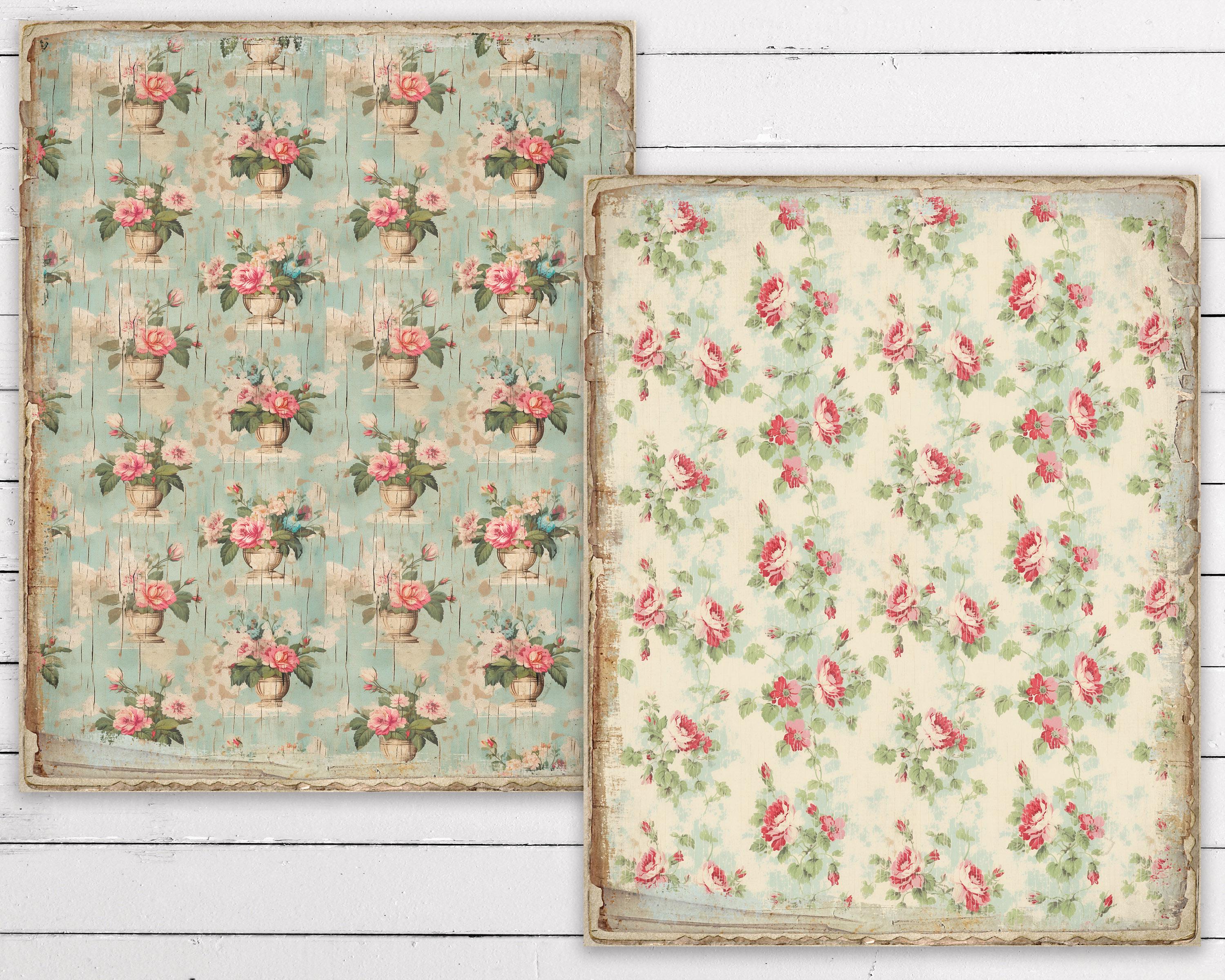 Shabby Chic Roses Digital Paper: French Farmhouse Scrapbook (digital ...