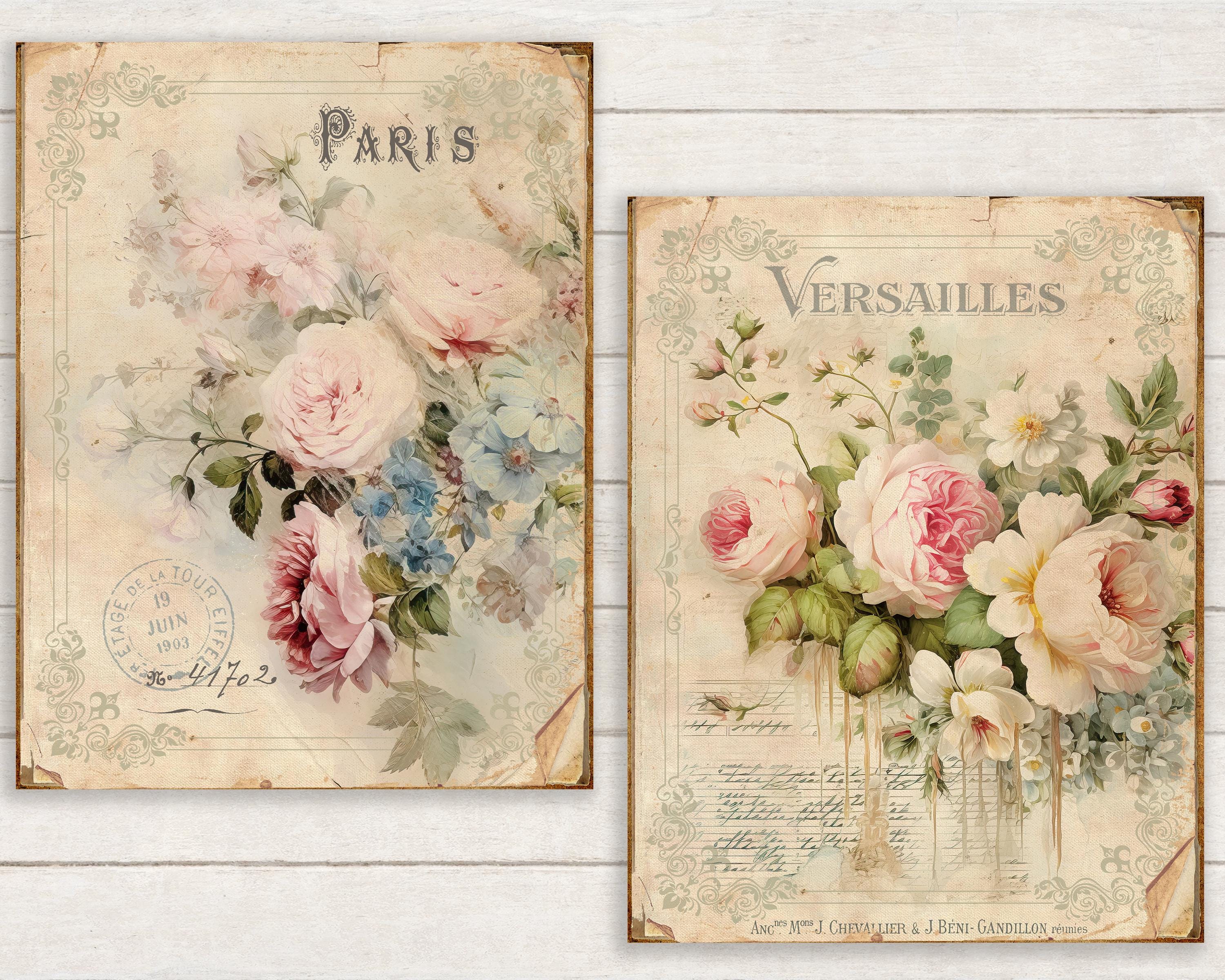 Shabby Chic Pink Roses Digital Paper: French Farmhouse Journal Pages (8 ...