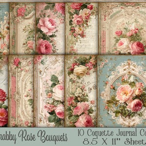 Shabby Chic Printable Coquette Rose Junk Journal Cover DIY Digitales Papier Pack Vintage Französisch Bauernhaus 8.5x11 Rustikal Scrapbook Cottage Craft