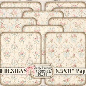 Confezione di carta stampabile Shabby Chic, rose romantiche sbiadite, diario digitale fai da te color crema, stile rustico ...