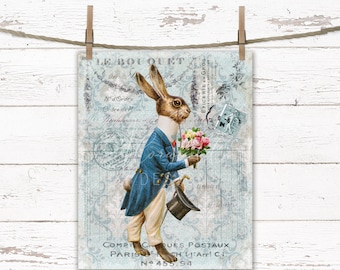 Victorian Easter Bunny Print: French Farmhouse Cottage Decor (Digital Download)