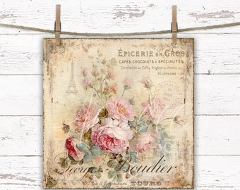 Shabby Chic Rose Bouquet Print: French Farmhouse Wall Art (Digital Download)
