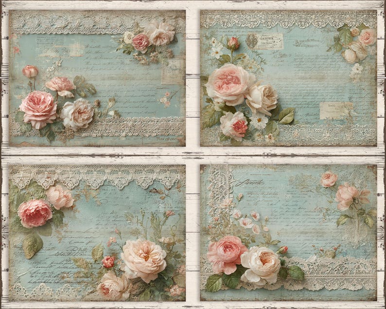 Shabby Chic Roses & Lace Digital Paper Pack (8.5x11, 12 Designs) - Etsy
