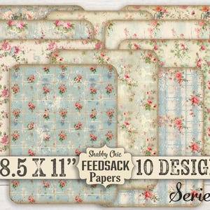 Shabby Chic Feed Sack Roses Stampabile Digital Paper Pack Fai da Te Junk Journal Vintage Feedsack Country Folk Art Farmhouse 8.5X11" Rustico Cottage