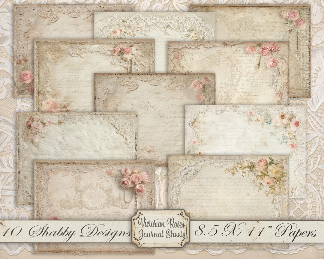 Victorian Roses Digital Paper Pack: Shabby Chic Journal Pages (8.5x11 ...
