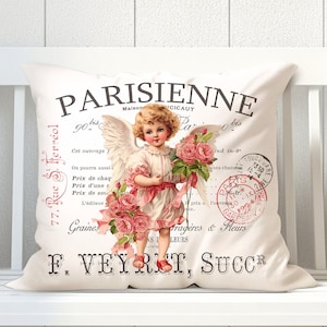 Valentines Day Cupid Cherub Angel Digital Transfer DIY Victorian Image Art Shabby Chic Tiered Tray Wreath Pink Roses Romantic French Decor