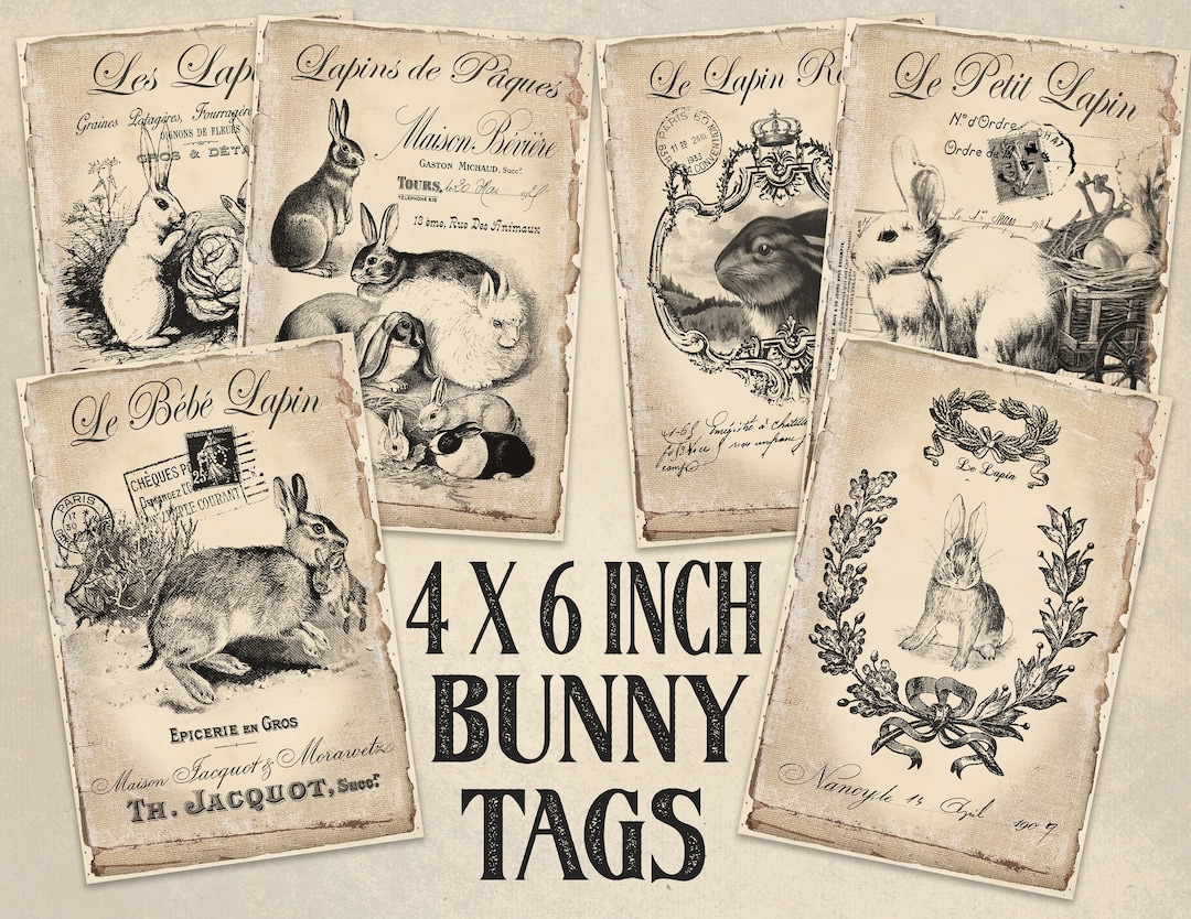 Easter Printable Primitive Rabbits DIY Digital Farmhouse French Tags ...