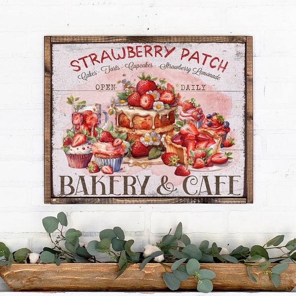 Country Farmhouse 16x20 Digital Download Print Wall Art, Strawberry Patch Cafe Market Decor Vintage Rustic DIY Design, Cottagecore Decor
