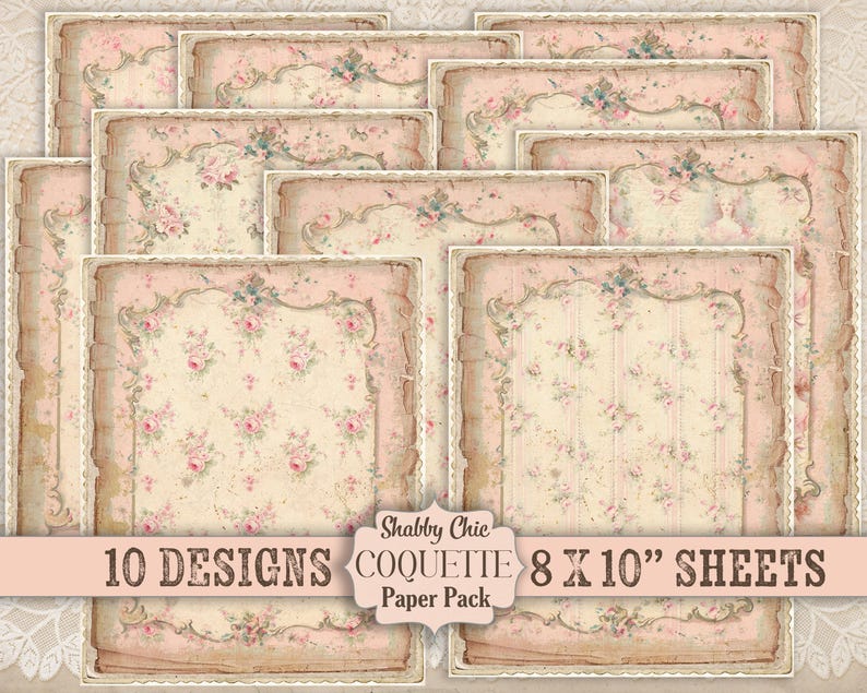 Shabby Chic Pink Roses Digital Paper Pack: French Cottage Journal (8x10 ...