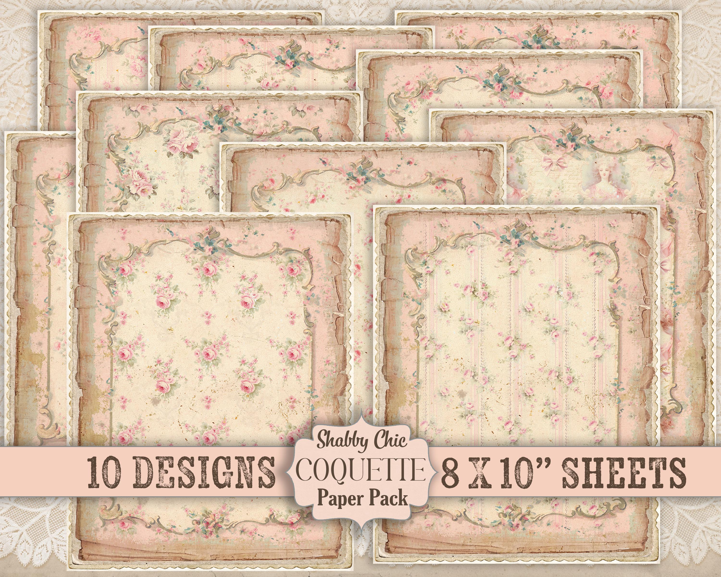Shabby Chic Pink Roses Digital Paper Pack: French Cottage Journal (8x10 ...