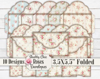Shabby Chic rosa Rosen Briefumschläge: Cottagecore Briefpapier (Digitaler Download)