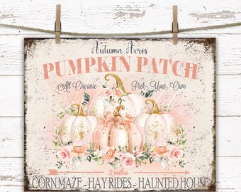 Shabby Chic Pumpkin Patch Sign: Pink Roses Autumn Decor (Digital Download)