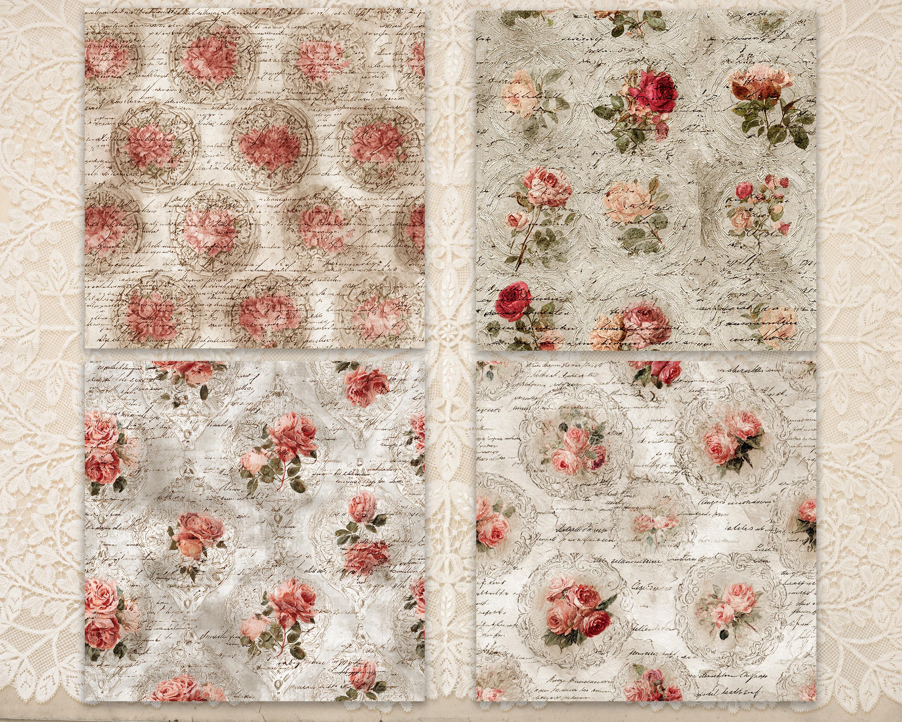 Design Paper Sheets Roses Shabby Chic Roses Digital Paper Pack: Romantic Floral Seamless Sheets ...