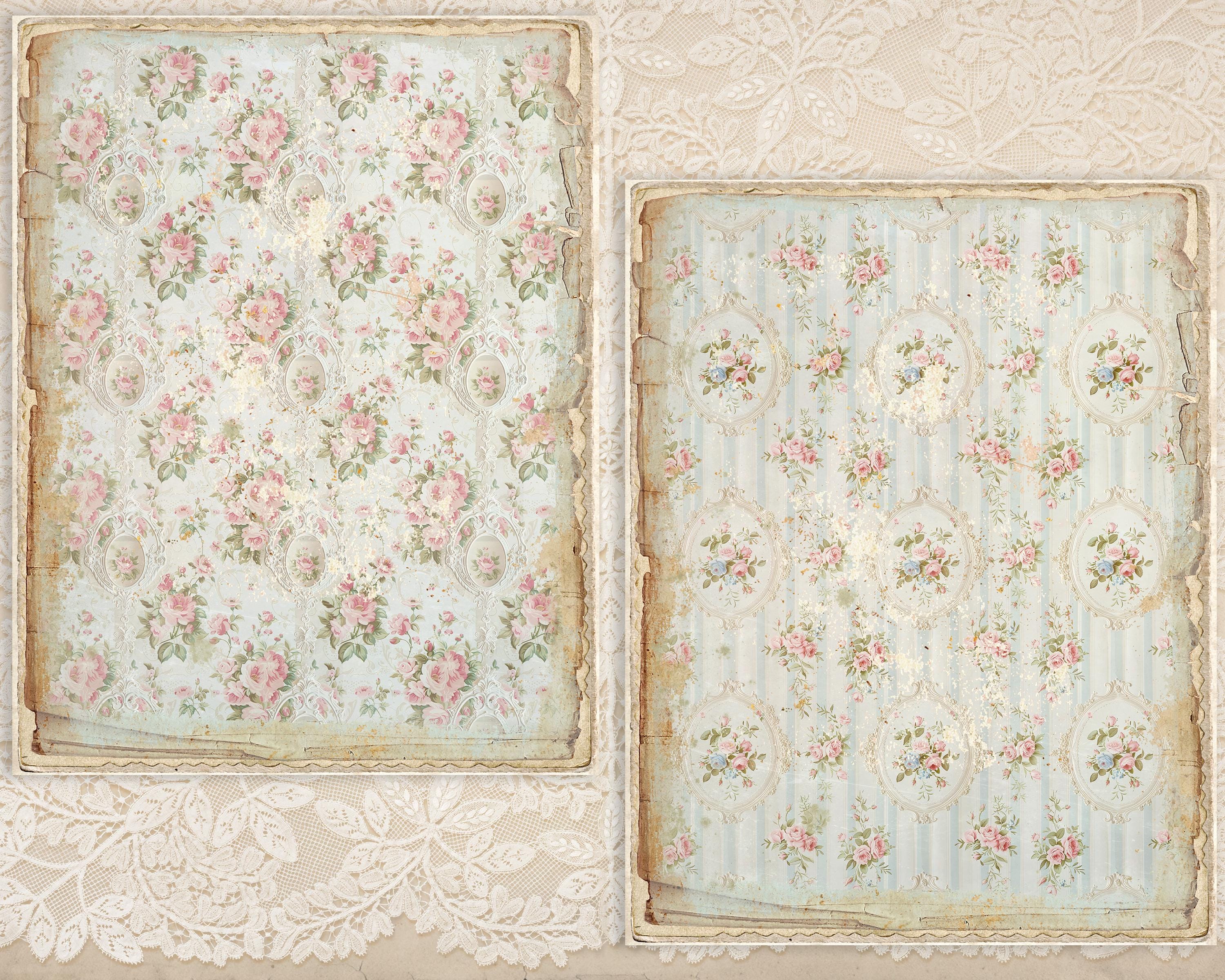 Shabby Chic French Blue Roses Digital Paper Pack: Junk Journal ...