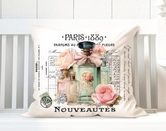 French Perfume Bottle PNG: Pink Roses, Vintage Shabby Chic Transfer (Digital Download 8x10)