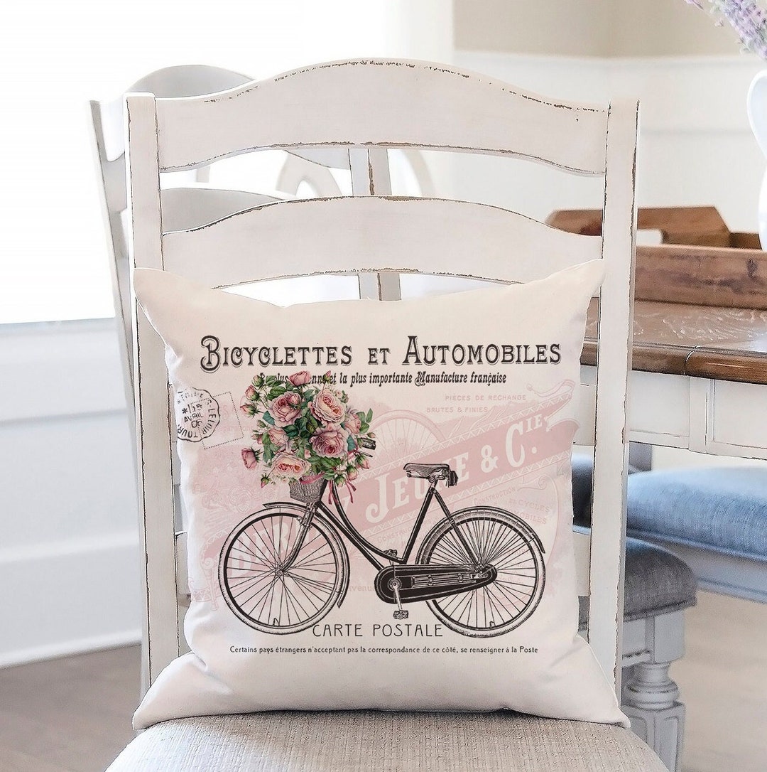 Shabby Chic Pink Roses Bicycle French Digital Transfer DIY Sign