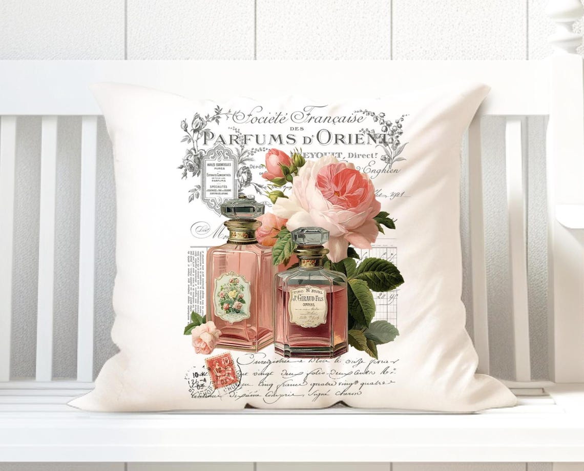 French Perfume Bottle PNG: Pink Roses, Vintage Shabby Chic Transfer ...