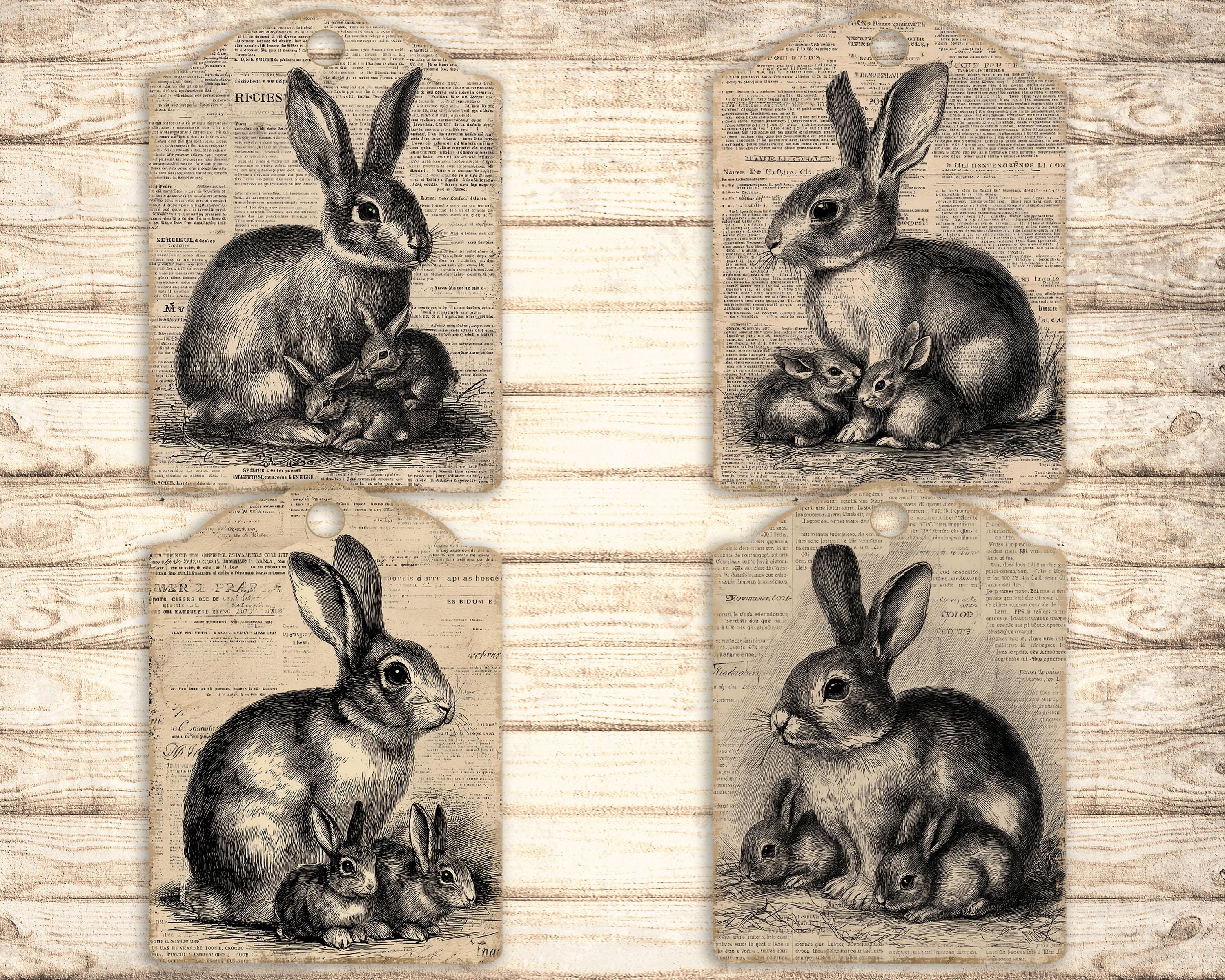 Rustic Bunny Tags Printable | Farmhouse Easter Labels | Vintage Rabbit ...