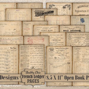 Shabby French Printable Digital Junk Journal Ledger Seiten Papier DIY Vintage Französisch Bauernhaus 8.5X11 Offenes Buch Rustikales Cottage Craft