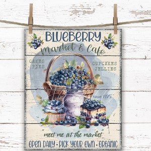 Country Farmhouse Digital Download Print Transfer, Blueberry Market & Cafe Pies Cakes Vintage Tiered Tray Decor Farmhouse Cottagecore Decor