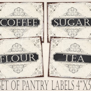 Pantry Labels Printable Country Rustic DIY Cottage Core Digital Farmhouse Tags Set Kitchen Transfer Rusty Distressed Victorian Shabby Chic