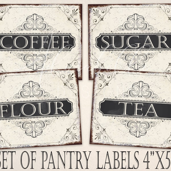 Pantry Labels Download Country Rustic Cottagecore Digital Printable Farmhouse Tags, Kitchen Transfer Rusty Distressed Vintage Imageg Art