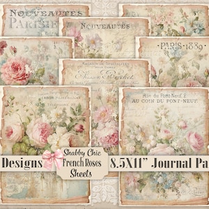 Papel digital de rosas rosas Shabby Chic: diario rústico francés (8,5 x 11")